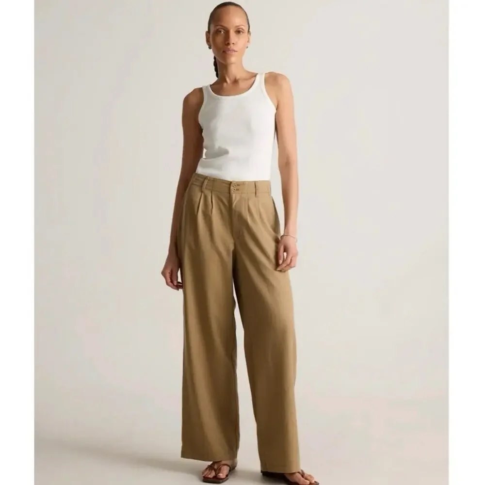 Quince Drapey Twill Pleated Wide Leg Trouser Pants Baywood NWT 2 Cotton Linen